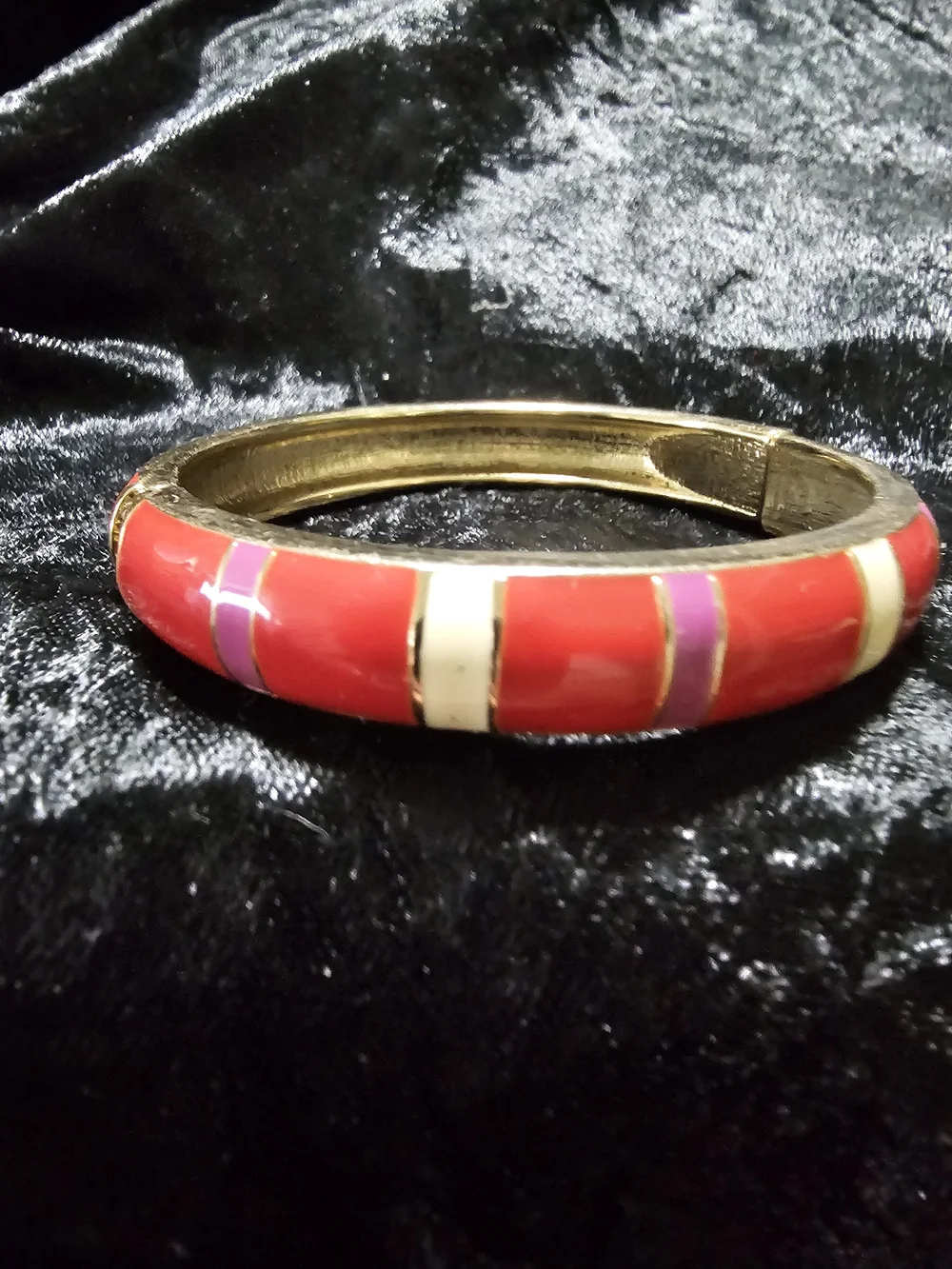 Gold-Tone Red Enamel Hinged Bangle Bracelet